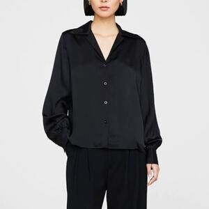 Anine Bing Mylah Silk Long Sleeve Button Down Shirt Black Size Small